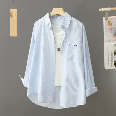 法式蓝色衬衫女早春新别致条纹衬衣外套港味轻熟高级感打底衫上衣商品大图