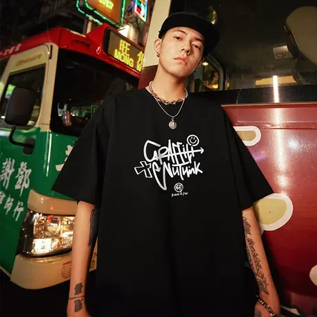 美式街头嘻哈滑板t恤男美潮高街宽松oversize短袖情侣半袖夏季潮图片