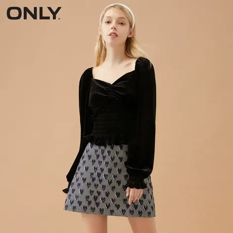 ONLY奥莱夏季修身显瘦简约纯色甜美收腰长袖方领雪纺衫商品大图