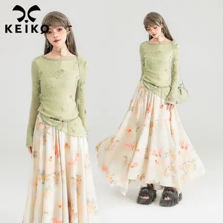 KEIKO[飞蝶 立体绣]羊毛混纺轻盈显瘦上衣2024春夏薄荷绿针织小衫图片