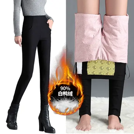 尚驭羽绒裤女外穿网红2023年新款高腰加厚保暖白鸭绒黑色小脚长裤图片