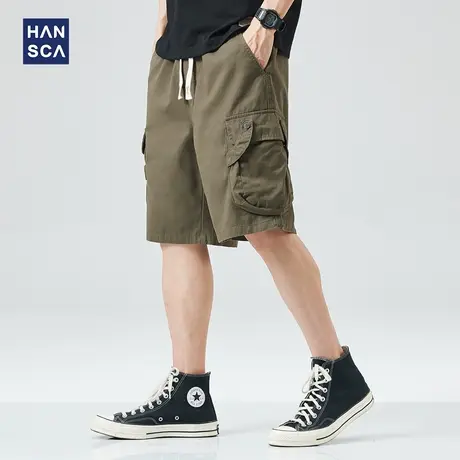 hansca纯棉多口袋休闲短裤男夏季潮牌百搭中裤宽松直筒工装五分裤商品大图