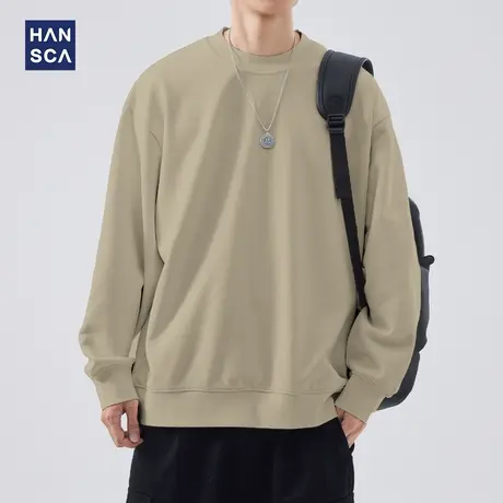 hansca简约宽松圆领套头卫衣男款秋冬季纯色百搭美式潮牌打底衫商品大图