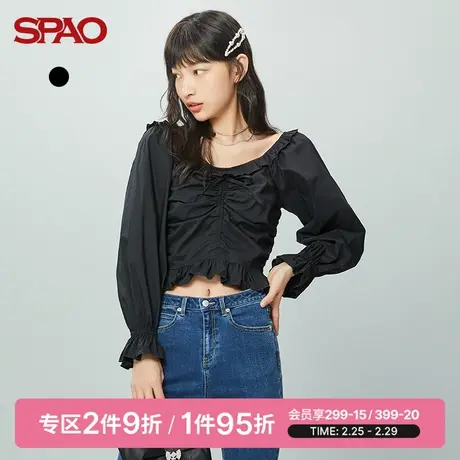 SPAO女士上衣春季新款短款大领口雪纺衫SPBBC23S36图片