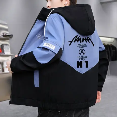 2023春秋季新款外套男青少年学生韩版潮流时尚百搭休闲连帽夹克衫商品大图
