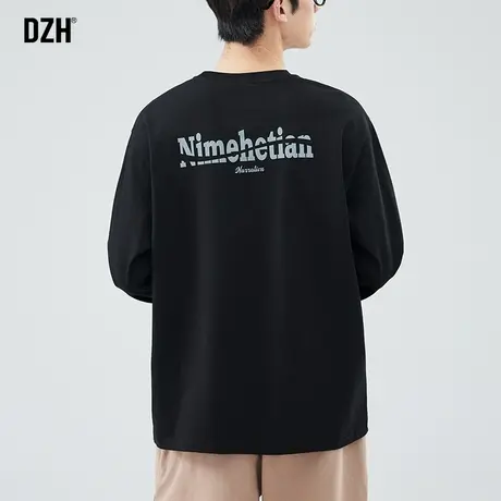 男士长袖t恤黑色打底衫男春季新款上衣宽松情侣衣服纯棉内搭男款商品大图