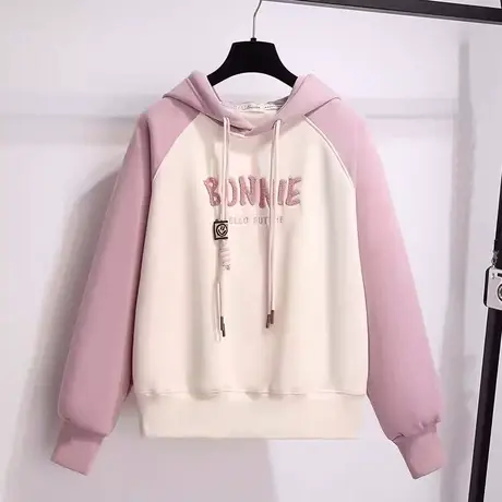 设计感小众连帽卫衣女春秋季韩版宽松大码女装薄款小个子撞色外套图片
