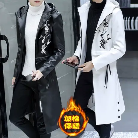 男士秋冬季加绒加厚皮衣中长款韩版风衣社会小伙帅气机车保暖外套商品大图