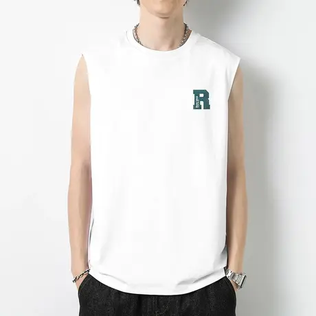 重磅纯棉背心男夏季外穿健身篮球白色运动坎肩液氨长绒棉无袖t恤图片