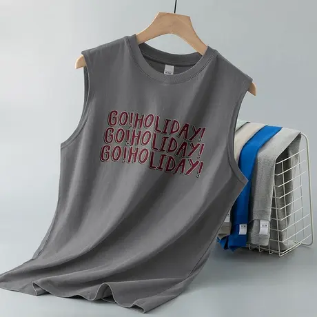 男士背心2023新款纯棉无袖t恤运动健身篮球跨栏宽肩坎肩夏天外穿商品大图