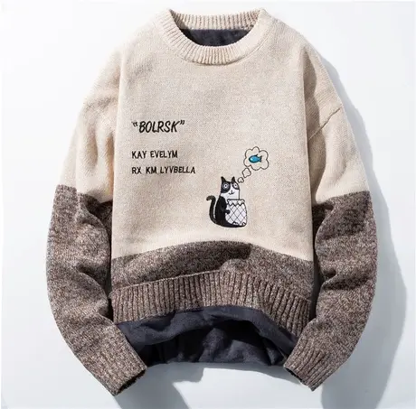 毛衣男士冬季加绒加厚宽松针织衫潮流保暖线衣圆领百搭青少年上衣商品大图