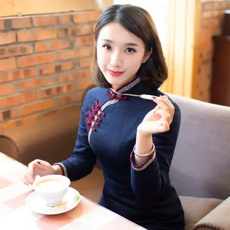 筠雅棉旗袍冬款加厚改良唐装棉袄小个子斜襟盘扣夹棉保暖中式女装商品大图