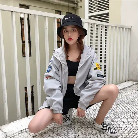 外套女春秋装2021新款初高中学生原宿风bf宽松棒球服少女短款夹克商品大图