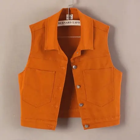 牛仔马甲女背心短款春秋夏宽松新款无袖大码外搭显瘦彩色弹力坎肩商品大图