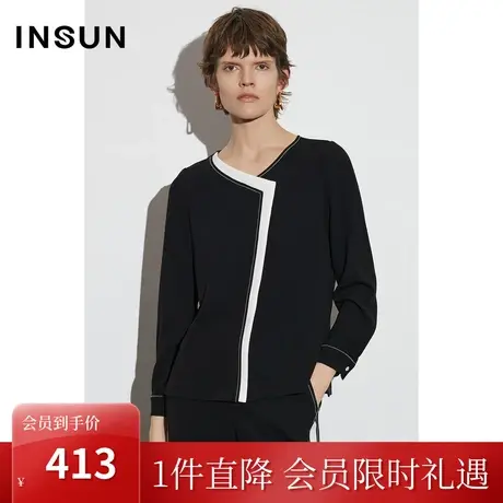 恩裳COVER2023年春款新款精致乱麻醋酸上衣简约H型艺术感撞色衬衫图片