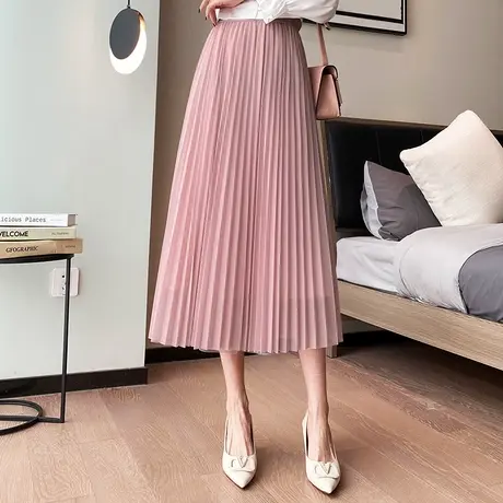 百褶半身裙女春季韩版垂感显瘦网纱裙2023新款中长气质淑女高腰裙图片