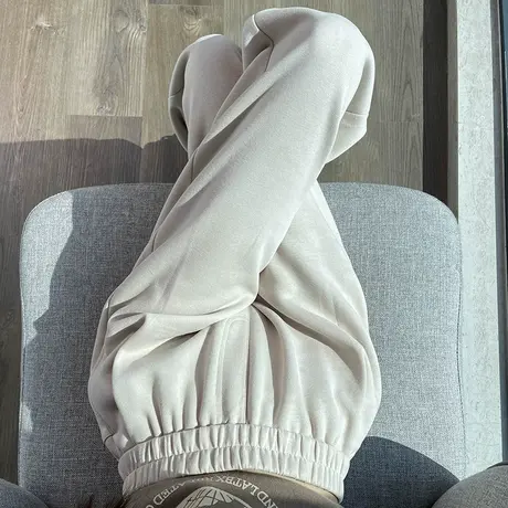 九分米白色运动裤女秋季2023新款休闲小个子哈伦裤高腰萝卜卫裤子图片