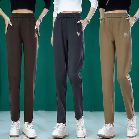 高腰休闲卫裤女2023秋冬新款时尚韩版运动裤小个子加绒刺绣哈伦裤图片