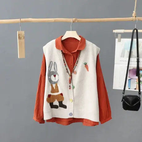 宽松无袖针织开衫马甲女外穿2023春装新款百搭毛衣坎肩休闲背心潮图片