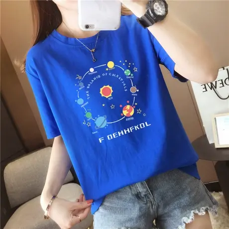 短袖白色t恤女2023年夏装新款印花宽松韩版纯棉半袖百搭上衣ins潮图片