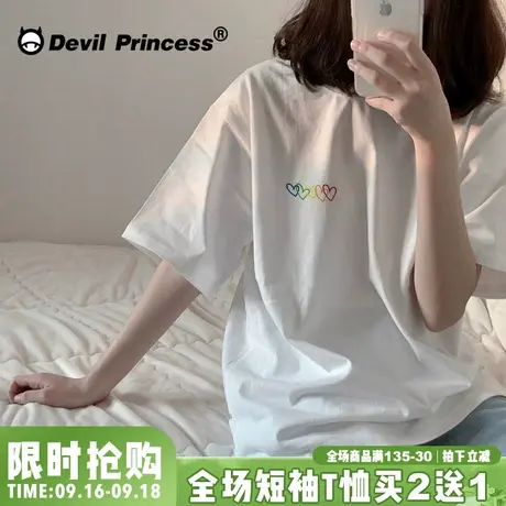 韩国ins小众潮牌简约百搭白色t恤女宽松韩版chic大码纯棉短袖女夏图片