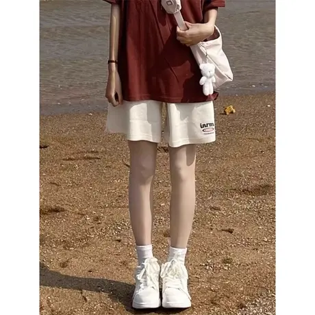 美式休闲百搭短裤女夏季薄款宽松五分裤外穿显瘦高腰阔腿运动裤子商品大图