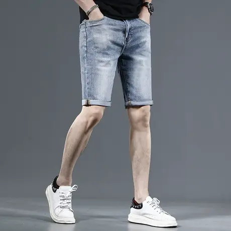 2023夏季新款五分牛仔短裤修身弹力蓝色薄款男士中裤薄款潮流裤子商品大图