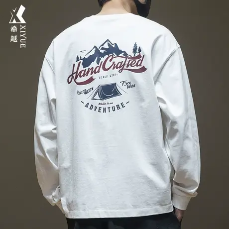 秋冬260g重磅精梳棉长袖T恤男潮牌印花宽松大码秋季内搭打底衫男商品大图