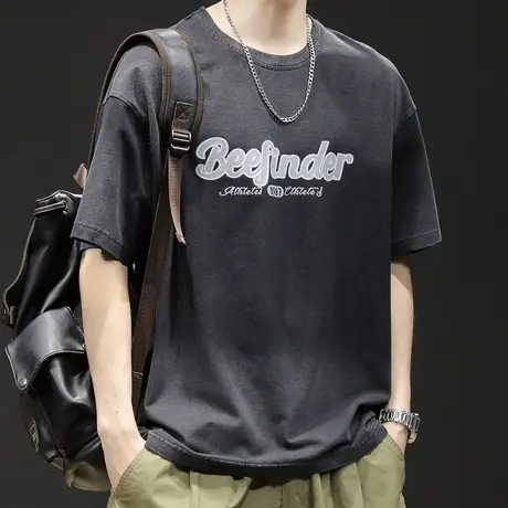 重磅短袖t恤男士夏季宽松胖子大码男装潮牌2023新款男款渐变体恤商品大图