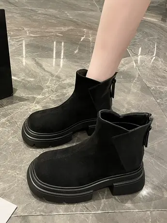 短筒靴子女2023年夏季新款时尚百搭复古帅气粗跟炸街瘦瘦鞋机车靴图片