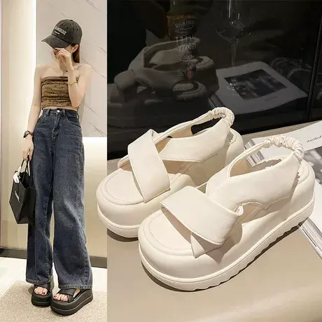 凉鞋女夏季外穿2023新款厚底增高踩屎感网红爆款欧洲站运动罗马鞋商品大图