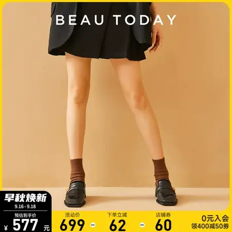 BeauToday乐福鞋女春季时尚方头粗跟个性小众设计单鞋平底女鞋BT商品大图