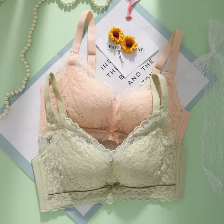 夏季内衣女薄款透气小胸聚拢收副乳防下垂无钢圈纯欲性感蕾丝文胸商品大图