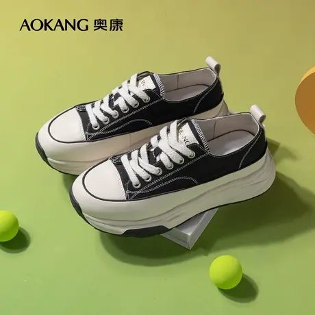奥康女鞋夏季新款女士时尚厚底溶解鞋底增高运动休闲帆布鞋小白鞋图片