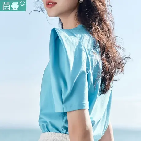 茵曼官方旗舰店短袖T恤女装2023年夏季新款泡泡袖针织上衣半袖商品大图