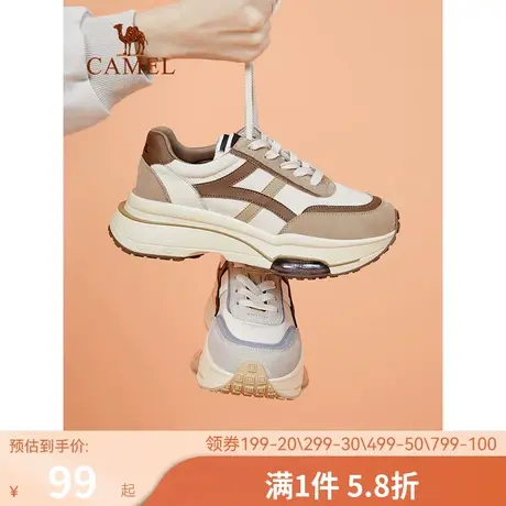 骆驼女鞋2023春季新款撞色复古运动休闲鞋女舒适厚底增高鞋女图片