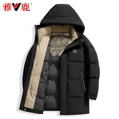 雅鹿官方品牌羽绒服男士中长款商务休闲时尚百搭黑色连帽冬季外套图片