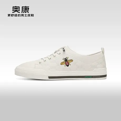 【门店发货】奥康男鞋春秋季韩版休闲板鞋男圆头真皮舒适鞋图片