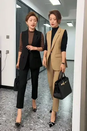 西服马甲女小个子2023春秋新款洋气显瘦潮流时尚西装马夹外套潮流商品大图