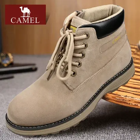 Camel/骆驼男鞋秋冬季款真牛皮英伦风高帮厚底系带户外休闲男靴子图片