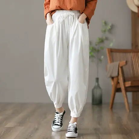 dza 文艺复古宽松阔腿裤子女士春新款哈伦裤百搭直筒裤复古休闲裤图片