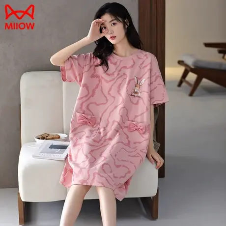 猫人睡裙女夏季薄款2023年新款纯棉中长款夏天家居服大码孕妇睡衣图片