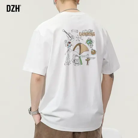 男士白色短袖t恤男潮夏季宽松半袖上衣男装2023新款印花体恤衣服商品大图