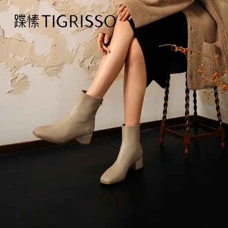 小奶皮|蹀愫冬加绒增高4.5羊皮短靴女靴子TA54706-15图片