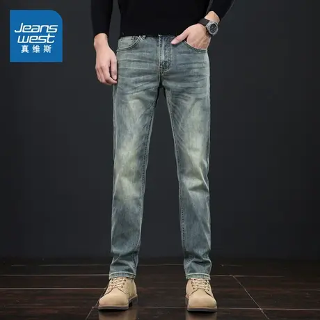 V9真维斯男装2025春季新款 男款复古做旧百搭裤子休闲牛仔长裤图片