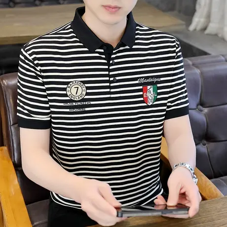 2025新款条纹短袖polo衫男夏季高端休闲潮流欧货男士半袖T恤上衣商品大图