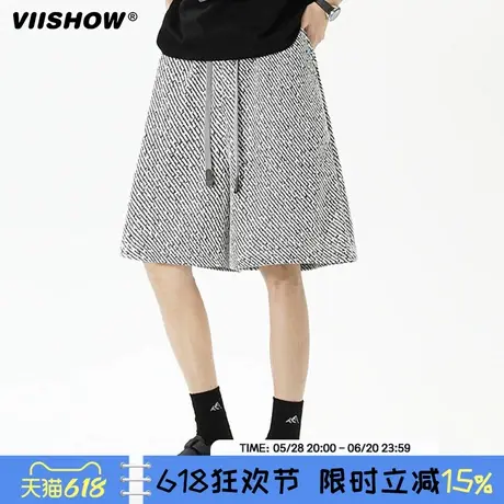 VIISHOW2025夏季复古抽绳松紧运动五分裤男潮牌宽松百搭阔腿短裤商品大图