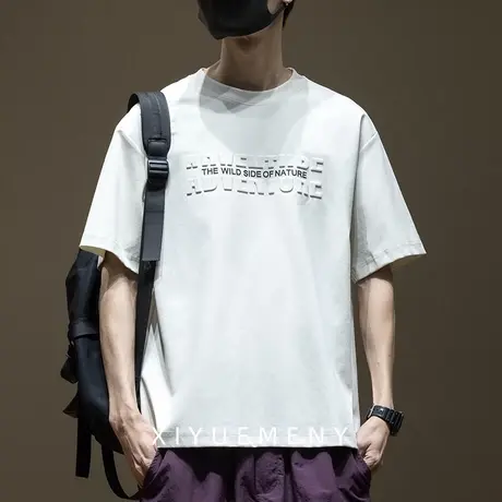 潮流字母钢印重磅短袖t恤男夏季凉感冰丝美式宽松半袖打底衣服ins商品大图