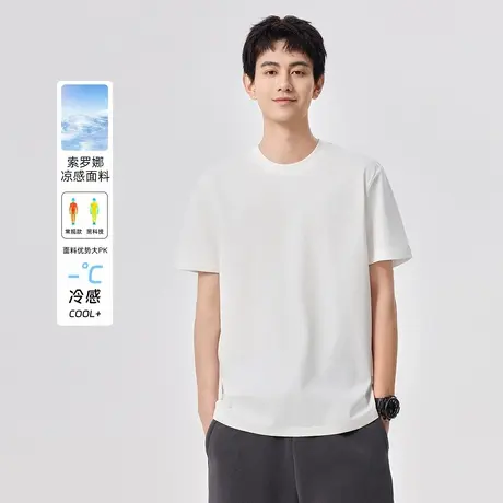 hansca 索罗娜凉感正肩圆领短袖t恤男2025夏季透气抗菌绣花体恤商品大图