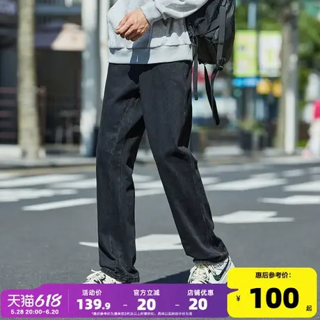 唐狮25春季新款男牛仔裤高街窄版直筒裤显瘦潮流弹力黑色裤子图片